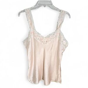 Tender Treasures 100 Silk Camisole Top Pale Pink Lace Trim Adjustable Straps L